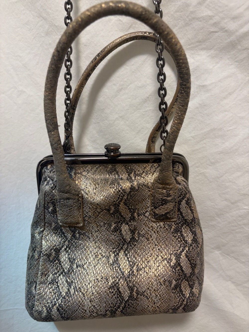 HOBO Snake-Print Crossbody Bag in Gold and Black VGUC